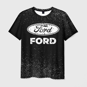 Мужская футболка 3D с принтом Ford с потертостями на темном фоне в городе Новоалтайск, 100% полиэфир | прямой крой, круглый вырез горловины, длина до линии бедер | 