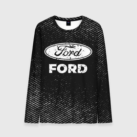 Мужской лонгслив 3D с принтом Ford с потертостями на темном фоне , 100% полиэстер | длинные рукава, круглый вырез горловины, полуприлегающий силуэт | 