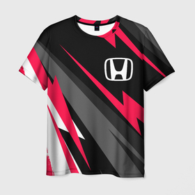 Мужская футболка 3D с принтом Honda fast lines в Санкт-Петербурге, 100% полиэфир | прямой крой, круглый вырез горловины, длина до линии бедер | Тематика изображения на принте: 