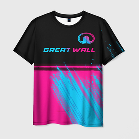 Мужская футболка 3D с принтом Great Wall   neon gradient: символ сверху , 100% полиэфир | прямой крой, круглый вырез горловины, длина до линии бедер | 