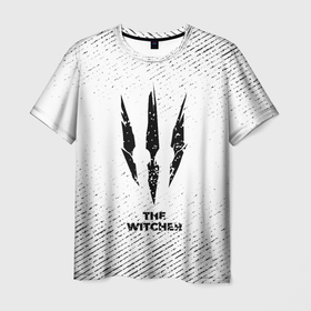 Мужская футболка 3D с принтом The Witcher с потертостями на светлом фоне в Петрозаводске, 100% полиэфир | прямой крой, круглый вырез горловины, длина до линии бедер | 