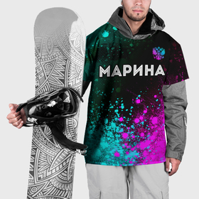 Накидка на куртку 3D с принтом Марина и неоновый герб России: символ сверху в Белгороде, 100% полиэстер |  | 