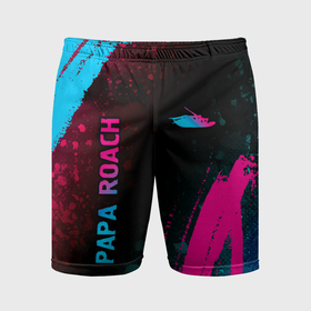 Мужские шорты спортивные с принтом Papa Roach   neon gradient: надпись, символ в Петрозаводске,  |  | 