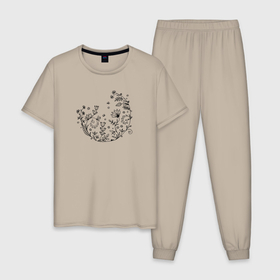 Мужская пижама хлопок с принтом Растительный узор в Санкт-Петербурге, 100% хлопок | брюки и футболка прямого кроя, без карманов, на брюках мягкая резинка на поясе и по низу штанин
 | 