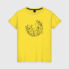 Женская футболка хлопок с принтом Растительный узор в Белгороде, 100% хлопок | прямой крой, круглый вырез горловины, длина до линии бедер, слегка спущенное плечо | 