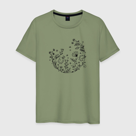 Мужская футболка хлопок с принтом Растительный узор в Санкт-Петербурге, 100% хлопок | прямой крой, круглый вырез горловины, длина до линии бедер, слегка спущенное плечо. | 