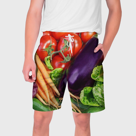 Мужские шорты 3D с принтом Свежие овощи в Белгороде,  полиэстер 100% | прямой крой, два кармана без застежек по бокам. Мягкая трикотажная резинка на поясе, внутри которой широкие завязки. Длина чуть выше колен | 