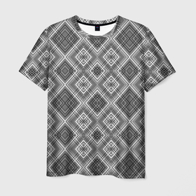 Мужская футболка 3D с принтом Геометрический узор черно белые ромбы в Белгороде, 100% полиэфир | прямой крой, круглый вырез горловины, длина до линии бедер | Тематика изображения на принте: 