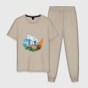 Мужская пижама хлопок с принтом Великий Новгород , 100% хлопок | брюки и футболка прямого кроя, без карманов, на брюках мягкая резинка на поясе и по низу штанин
 | 