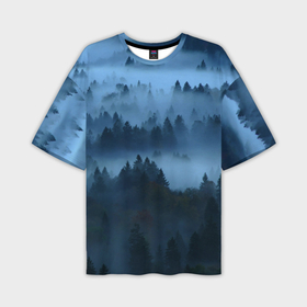 Мужская футболка oversize 3D с принтом Туман в сумеречном лесу в Новосибирске,  |  | 