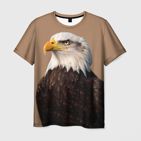 Мужская футболка 3D с принтом Белоголовый орлан птица в Петрозаводске, 100% полиэфир | прямой крой, круглый вырез горловины, длина до линии бедер | Тематика изображения на принте: 