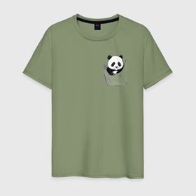 Мужская футболка хлопок с принтом Панда в кармане , 100% хлопок | прямой крой, круглый вырез горловины, длина до линии бедер, слегка спущенное плечо. | 