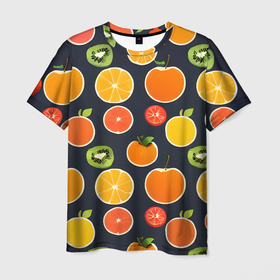 Мужская футболка 3D с принтом Фрукты и ягоды в Тюмени, 100% полиэфир | прямой крой, круглый вырез горловины, длина до линии бедер | 