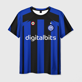 Мужская футболка 3D с принтом ФК Интер форма 22 23 домашняя в Курске, 100% полиэфир | прямой крой, круглый вырез горловины, длина до линии бедер | 