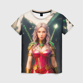 Женская футболка 3D с принтом Девушка воительница в Санкт-Петербурге, 100% полиэфир ( синтетическое хлопкоподобное полотно) | прямой крой, круглый вырез горловины, длина до линии бедер | 