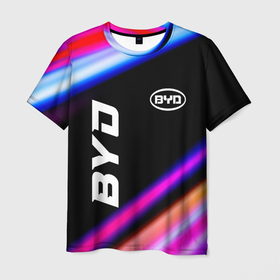 Мужская футболка 3D с принтом BYD speed lights , 100% полиэфир | прямой крой, круглый вырез горловины, длина до линии бедер | Тематика изображения на принте: 