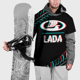 Накидка на куртку 3D с принтом Значок LADA в стиле glitch на темном фоне в Санкт-Петербурге, 100% полиэстер |  | 