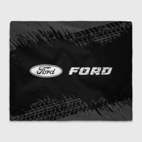 Плед 3D с принтом Ford speed на темном фоне со следами шин: надпись и символ , 100% полиэстер | закругленные углы, все края обработаны. Ткань не мнется и не растягивается | 