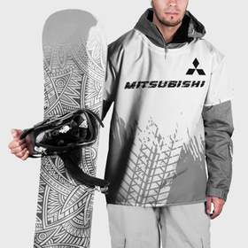 Накидка на куртку 3D с принтом Mitsubishi speed на светлом фоне со следами шин: символ сверху в Екатеринбурге, 100% полиэстер |  | Тематика изображения на принте: 