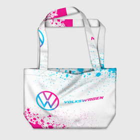 Пляжная сумка 3D с принтом Volkswagen neon gradient style: надпись и символ , 100% полиэстер | застегивается на металлическую кнопку; внутренний карман застегивается на молнию. Стенки укреплены специальным мягким материалом, чтобы защитить содержимое от несильных ударов
 | 
