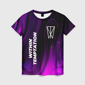 Женская футболка 3D с принтом Within Temptation violet plasma в Тюмени, 100% полиэфир ( синтетическое хлопкоподобное полотно) | прямой крой, круглый вырез горловины, длина до линии бедер | 