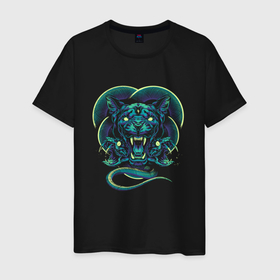 Мужская футболка хлопок с принтом Пантера и ядовитые змеи в Санкт-Петербурге, 100% хлопок | прямой крой, круглый вырез горловины, длина до линии бедер, слегка спущенное плечо. | 