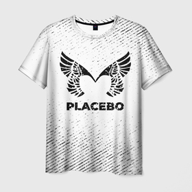 Мужская футболка 3D с принтом Placebo с потертостями на светлом фоне в Екатеринбурге, 100% полиэфир | прямой крой, круглый вырез горловины, длина до линии бедер | 