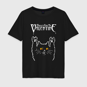 Мужская футболка хлопок Oversize с принтом Bullet For My Valentine rock cat в Курске, 100% хлопок | свободный крой, круглый ворот, “спинка” длиннее передней части | 