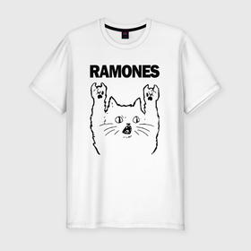 Мужская футболка хлопок Slim с принтом Ramones   rock cat в Санкт-Петербурге, 92% хлопок, 8% лайкра | приталенный силуэт, круглый вырез ворота, длина до линии бедра, короткий рукав | 