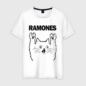 Мужская футболка хлопок с принтом Ramones   rock cat в Санкт-Петербурге, 100% хлопок | прямой крой, круглый вырез горловины, длина до линии бедер, слегка спущенное плечо. | 