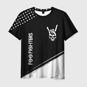Мужская футболка 3D с принтом Foo Fighters и рок символ на темном фоне в Санкт-Петербурге, 100% полиэфир | прямой крой, круглый вырез горловины, длина до линии бедер | 