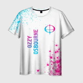 Мужская футболка 3D с принтом Ozzy Osbourne neon gradient style: надпись, символ в Кировске, 100% полиэфир | прямой крой, круглый вырез горловины, длина до линии бедер | 