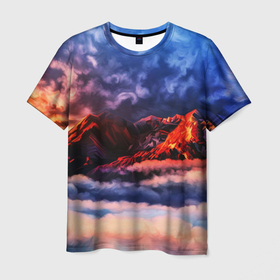 Мужская футболка 3D с принтом midjourney горы на закате в Екатеринбурге, 100% полиэфир | прямой крой, круглый вырез горловины, длина до линии бедер | 