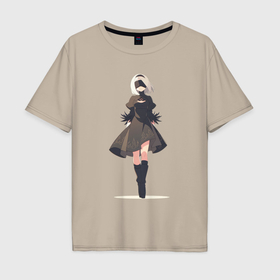 Мужская футболка хлопок Oversize с принтом Скромная девушка Nier: Automata в Петрозаводске, 100% хлопок | свободный крой, круглый ворот, “спинка” длиннее передней части | 