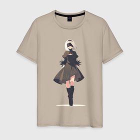 Мужская футболка хлопок с принтом Скромная девушка Nier: Automata в Кировске, 100% хлопок | прямой крой, круглый вырез горловины, длина до линии бедер, слегка спущенное плечо. | 