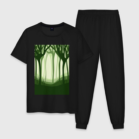 Мужская пижама хлопок с принтом Таинственный зеленый лес в Екатеринбурге, 100% хлопок | брюки и футболка прямого кроя, без карманов, на брюках мягкая резинка на поясе и по низу штанин
 | Тематика изображения на принте: 