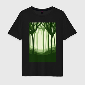 Мужская футболка хлопок Oversize с принтом Таинственный зеленый лес в Екатеринбурге, 100% хлопок | свободный крой, круглый ворот, “спинка” длиннее передней части | Тематика изображения на принте: 