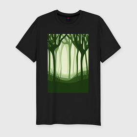 Мужская футболка хлопок Slim с принтом Таинственный зеленый лес в Екатеринбурге, 92% хлопок, 8% лайкра | приталенный силуэт, круглый вырез ворота, длина до линии бедра, короткий рукав | Тематика изображения на принте: 