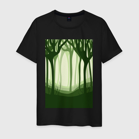 Мужская футболка хлопок с принтом Таинственный зеленый лес в Кировске, 100% хлопок | прямой крой, круглый вырез горловины, длина до линии бедер, слегка спущенное плечо. | 