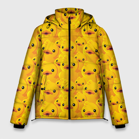 Мужская зимняя куртка 3D с принтом Желтая резиновая уточка для ванны в Новосибирске, верх — 100% полиэстер; подкладка — 100% полиэстер; утеплитель — 100% полиэстер | длина ниже бедра, свободный силуэт Оверсайз. Есть воротник-стойка, отстегивающийся капюшон и ветрозащитная планка. 

Боковые карманы с листочкой на кнопках и внутренний карман на молнии. | Тематика изображения на принте: 