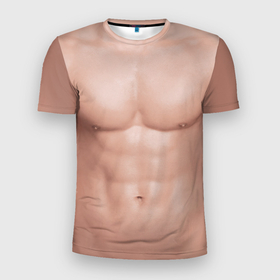 Мужская футболка 3D Slim с принтом Мужской торс качка с мышцами   идеальное тело с мускулами в Кировске, 100% полиэстер с улучшенными характеристиками | приталенный силуэт, круглая горловина, широкие плечи, сужается к линии бедра | 