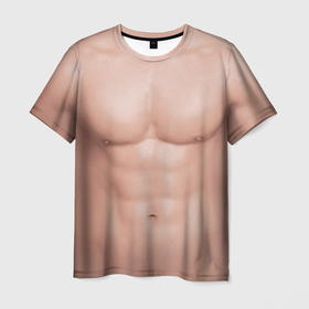 Мужская футболка 3D с принтом Мужской торс качка с мышцами   идеальное тело с мускулами в Петрозаводске, 100% полиэфир | прямой крой, круглый вырез горловины, длина до линии бедер | 