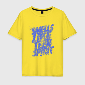 Мужская футболка хлопок Oversize с принтом Nirvana   Smells Like Teen Spirit в Новосибирске, 100% хлопок | свободный крой, круглый ворот, “спинка” длиннее передней части | 