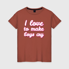 Женская футболка хлопок с принтом I love to make boys cry барби стиль в Белгороде, 100% хлопок | прямой крой, круглый вырез горловины, длина до линии бедер, слегка спущенное плечо | 