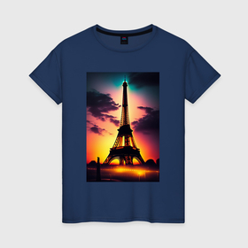 Женская футболка хлопок с принтом Башня в Париже в Петрозаводске, 100% хлопок | прямой крой, круглый вырез горловины, длина до линии бедер, слегка спущенное плечо | 