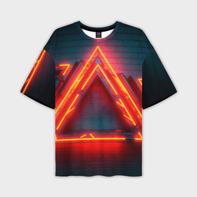 Мужская футболка oversize 3D с принтом Неоновые треугольники и ломаные линии в Курске,  |  | Тематика изображения на принте: 