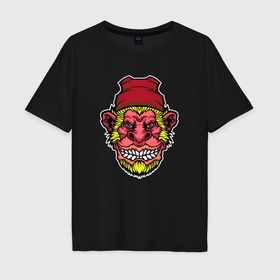 Мужская футболка хлопок Oversize с принтом Обезьяна улыбака в Кировске, 100% хлопок | свободный крой, круглый ворот, “спинка” длиннее передней части | 