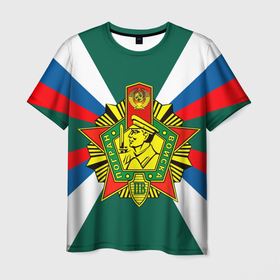 Мужская футболка 3D с принтом Пограничные войска России в Санкт-Петербурге, 100% полиэфир | прямой крой, круглый вырез горловины, длина до линии бедер | 