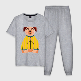 Мужская пижама хлопок с принтом Спокойный пёс в Кировске, 100% хлопок | брюки и футболка прямого кроя, без карманов, на брюках мягкая резинка на поясе и по низу штанин
 | Тематика изображения на принте: 
