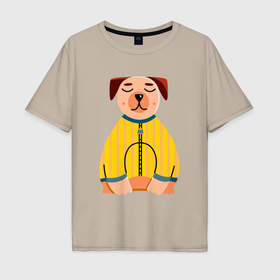 Мужская футболка хлопок Oversize с принтом Спокойный пёс в Кировске, 100% хлопок | свободный крой, круглый ворот, “спинка” длиннее передней части | Тематика изображения на принте: 